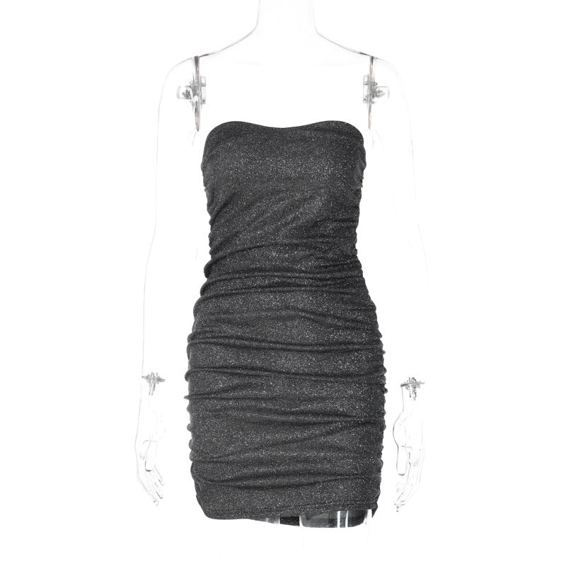 V neck Tube Top Backless Pleated Dress