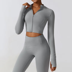 Veste de sport à fermeture éclair pour course à pied, yoga, amincissante, entraînement, manches longues, séchage rapide, pour filles