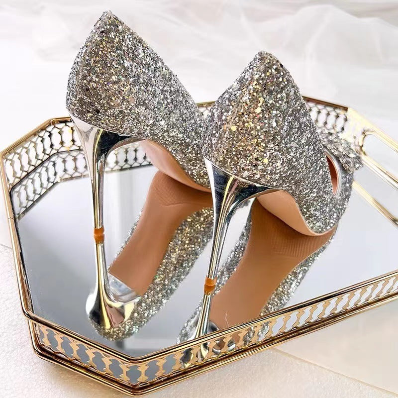 French Pointed Toe Stiletto Rhinestone Flower