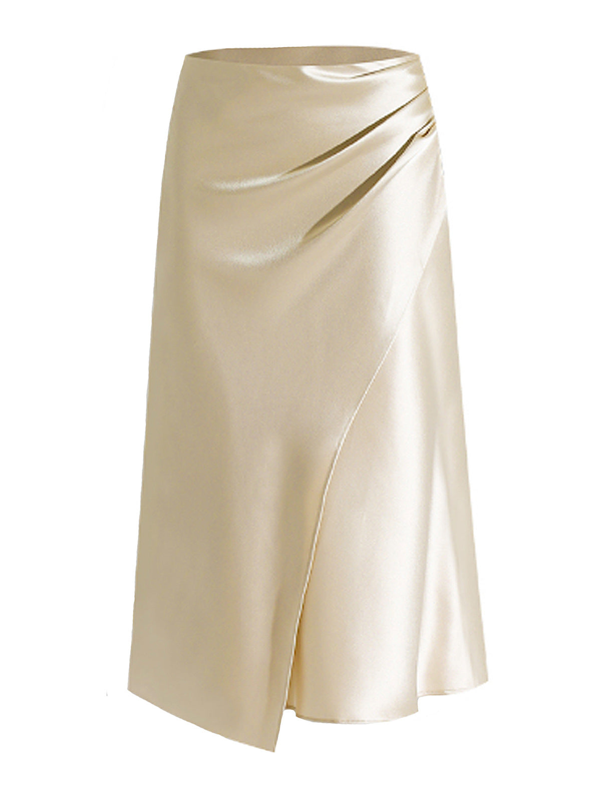 High Waist Satin Heap Pleated Split Dress Solid Skirt Zipper Fishtail Hip Skirt