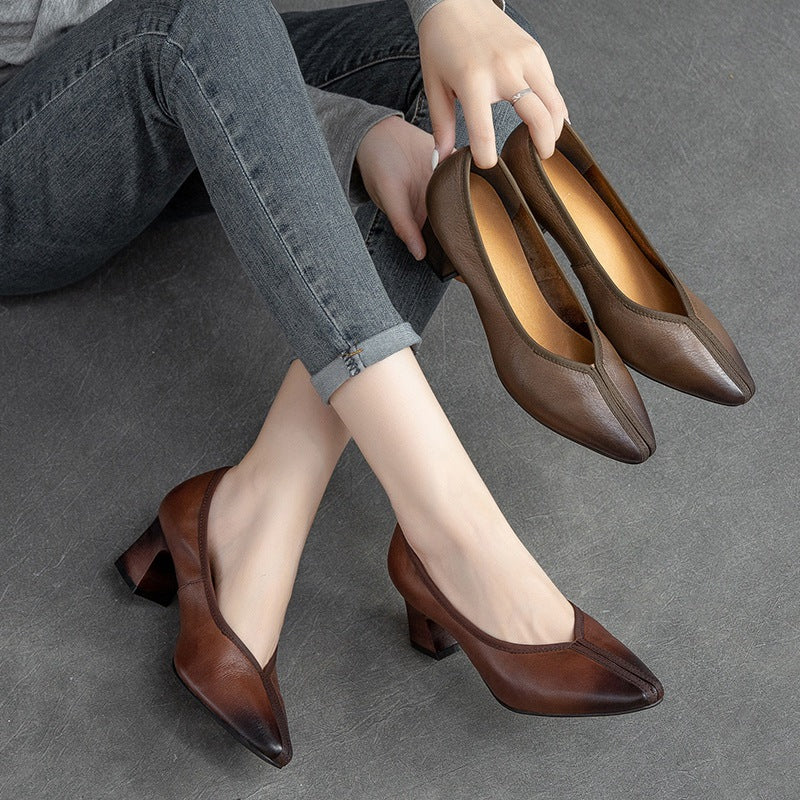 Women's Shu First Layer Cowhide Hand-rub Color Retro