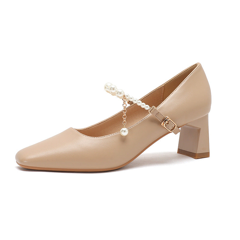 Graceful Women's Pearl Strap Simple Four Men's Shoes