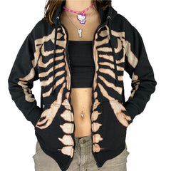 Halloween Hoodies mit langen Ärmeln und Reißverschluss und Totenkopf-Print