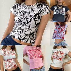 T shirt Casual Millennium Abstract Pattern Print Cropped Cropped T shirt