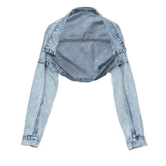 Personalized Cut off Shoulder Motorcycle Jacket Short Denim Coat Top