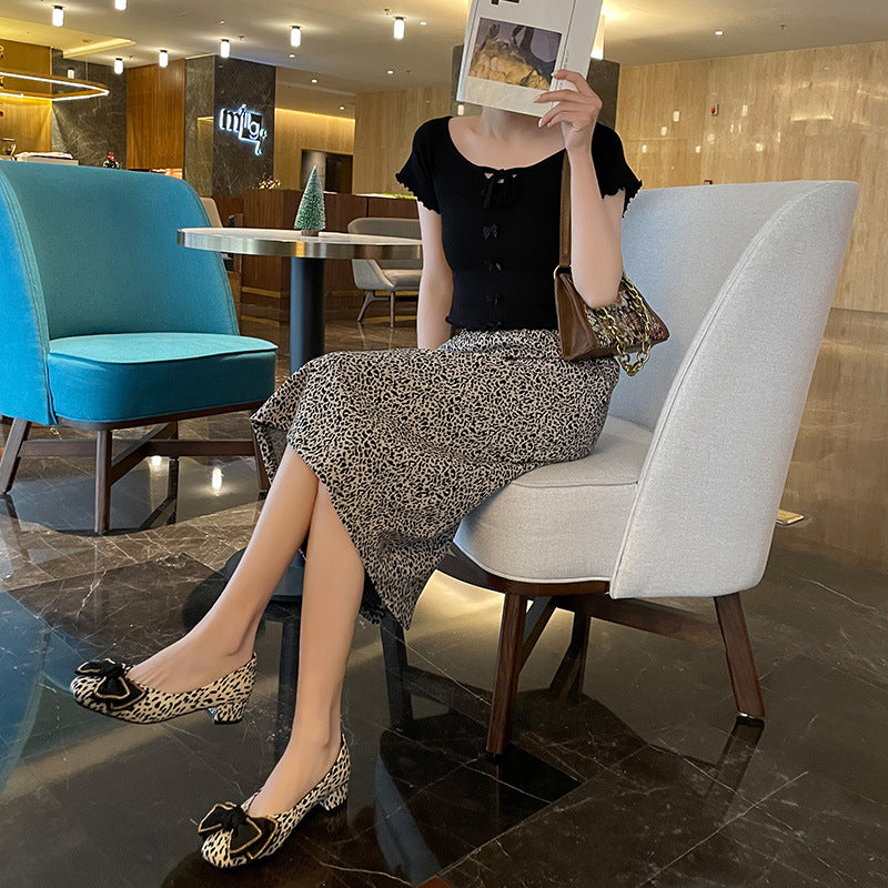 Damen Low-Cut Klassischer Stil Französisch Vintage Leopardenmuster