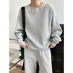 Korean-Style Long-Sleeved Waffle Sweater Ankle-Tied Sweatpants Two-Piece Suit Casual Exercise