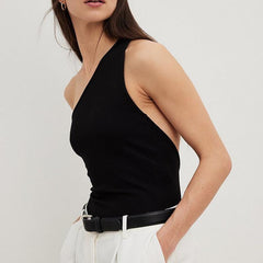 Solid Color Diagonal Knitted Tight Sleeveless Jumpsuit