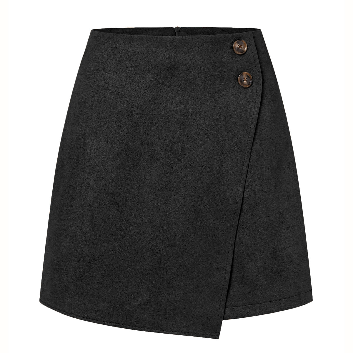 Wildleder Unregelmäßiger Asymmetrischer Rock Einfarbig Hohe Taille Reißverschluss Knopfrock