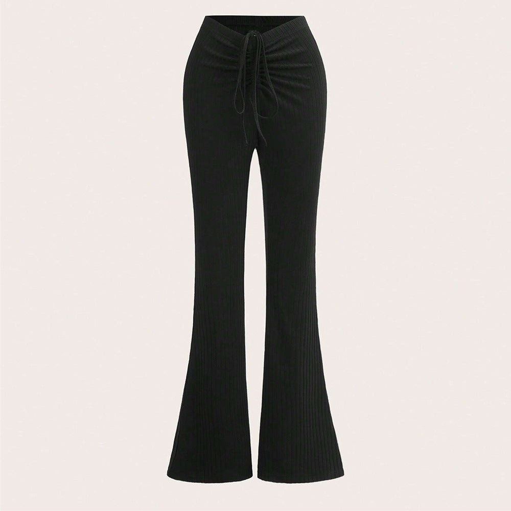 Stretch-Schlanke Schlaghose mit Kordelzug und niedriger Taille, Freizeithose