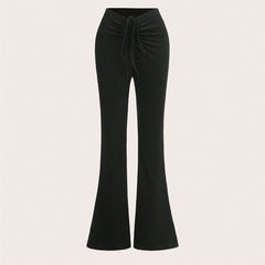 Stretch-Schlanke Schlaghose mit Kordelzug und niedriger Taille, Freizeithose