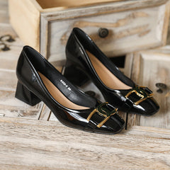 Women's Style Metal Buckle Chunky Square Toe High
