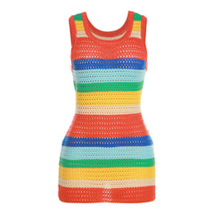 Cutout Knitted High Waist Contrast Color Slim Fit Sleeveless Sheath Dress
