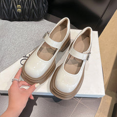 Bas Mary Jane rétro en cuir de vache pour femme