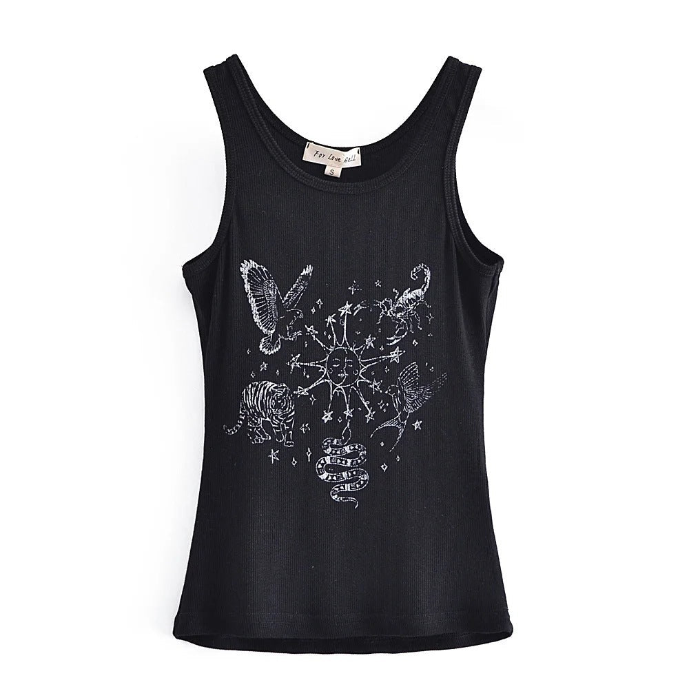 Printed Slim Fit High Elastic Thread Vest