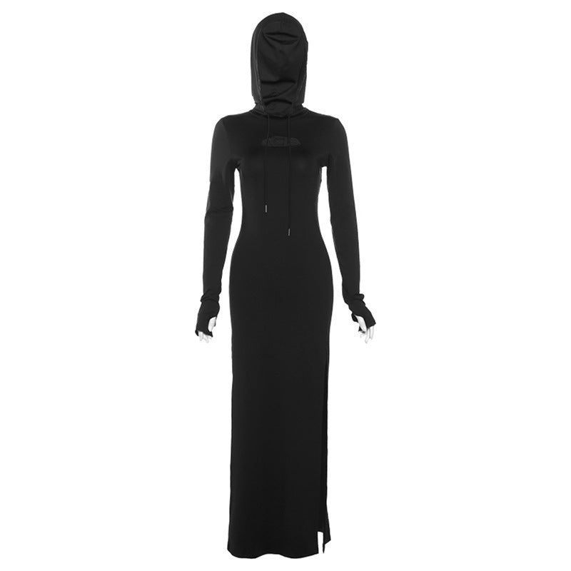 Fall Slit High Waist Slim Fit Hood Maxi Dress