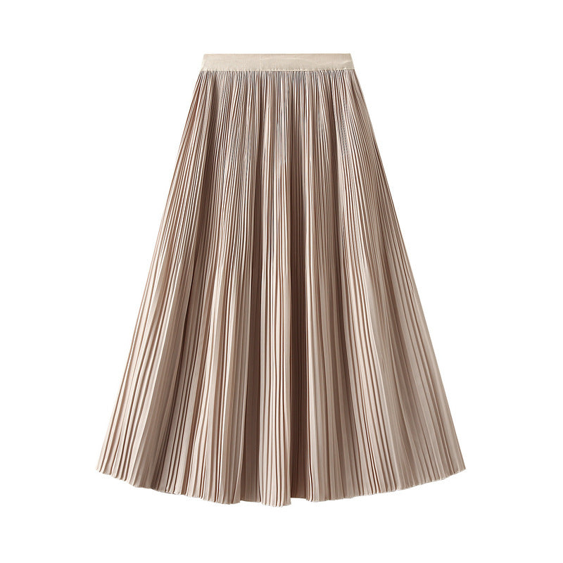 Elegant Pleated Skirt Double Pleated Draping Slimming Mid Length Pleated Skirt