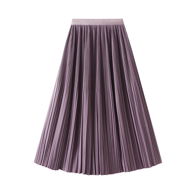 Elegant Pleated Skirt Double Pleated Draping Slimming Mid Length Pleated Skirt