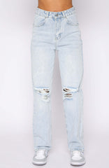 Street Hipster Ordinary Washed Solid Color Straight-Leg Denim Trousers