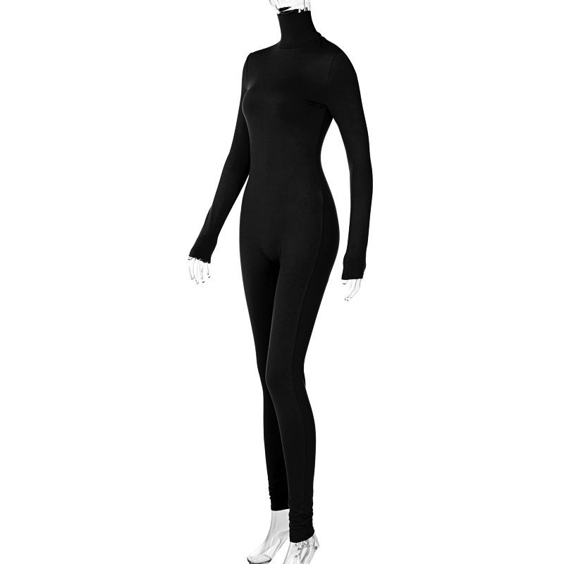 Solid Color Tight Long Sleeve Fleece Lined Jumpsuit Yoga Bodysuit