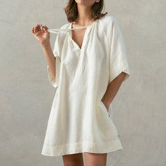 Cotton Solid Color Soft Skin Friendly Nightdress Loose Comfortable Cool Bandage Pocket Home Wear