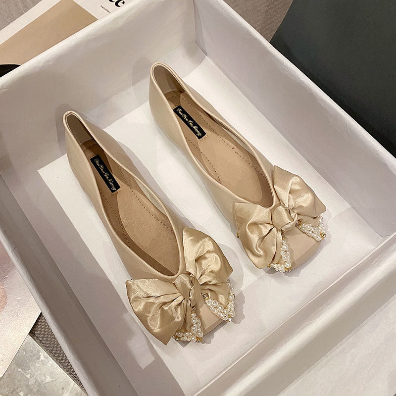 Women's Spring Square Toe Sweet Bow Korean