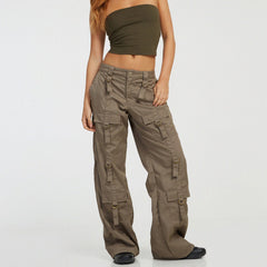 Casual Pants Pocket Low Waist Jeans Retro Straight Cargo Trousers