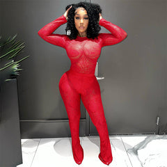 Lace Hollow Out Cutout out See through Jumpsuit Trousers Sets