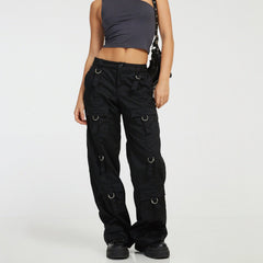 Casual Pants Pocket Low Waist Jeans Retro Straight Cargo Trousers