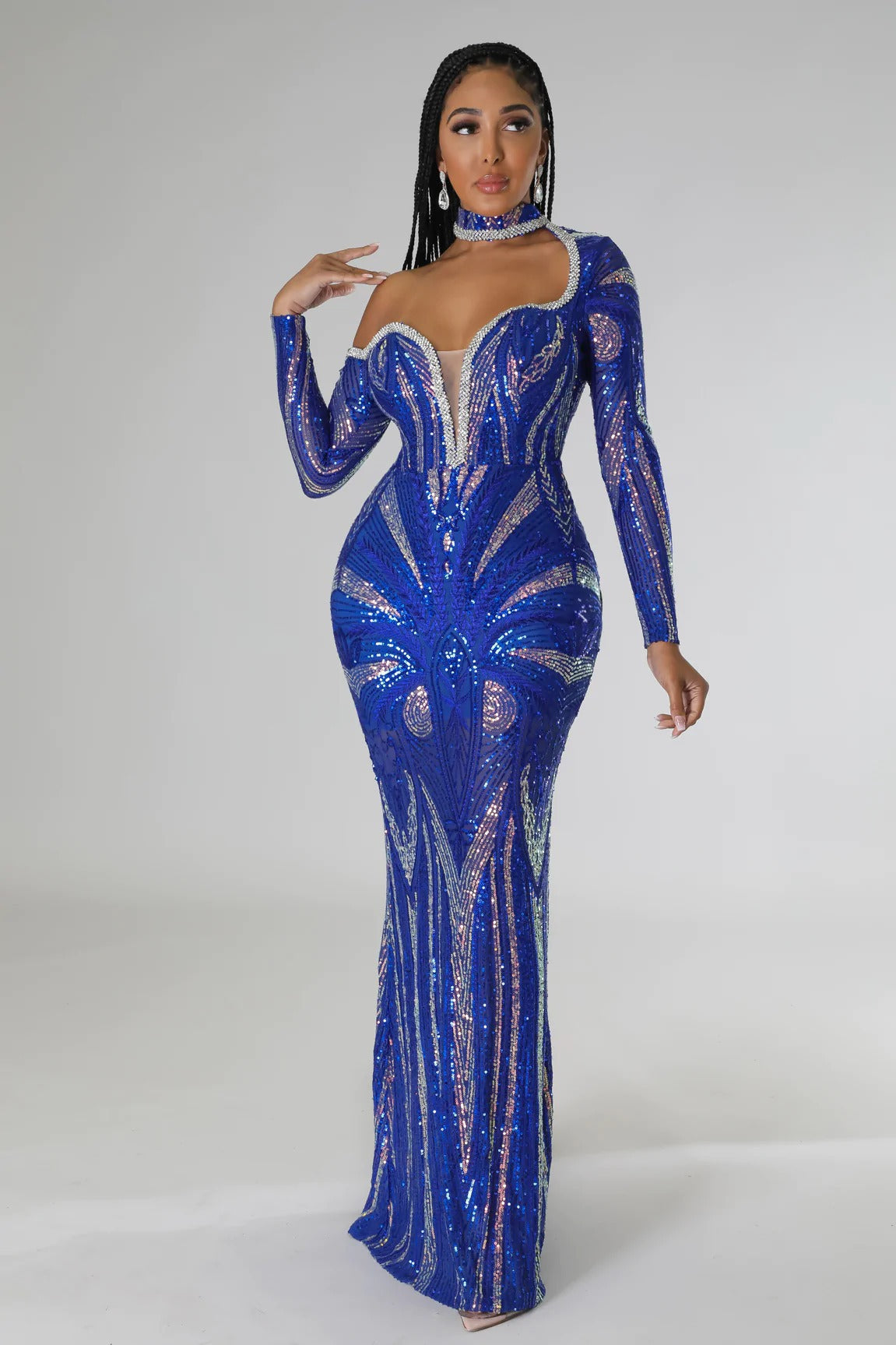 Robe à paillettes à col en V et dos nu, coupe ajustée, pour soirée d'hôte