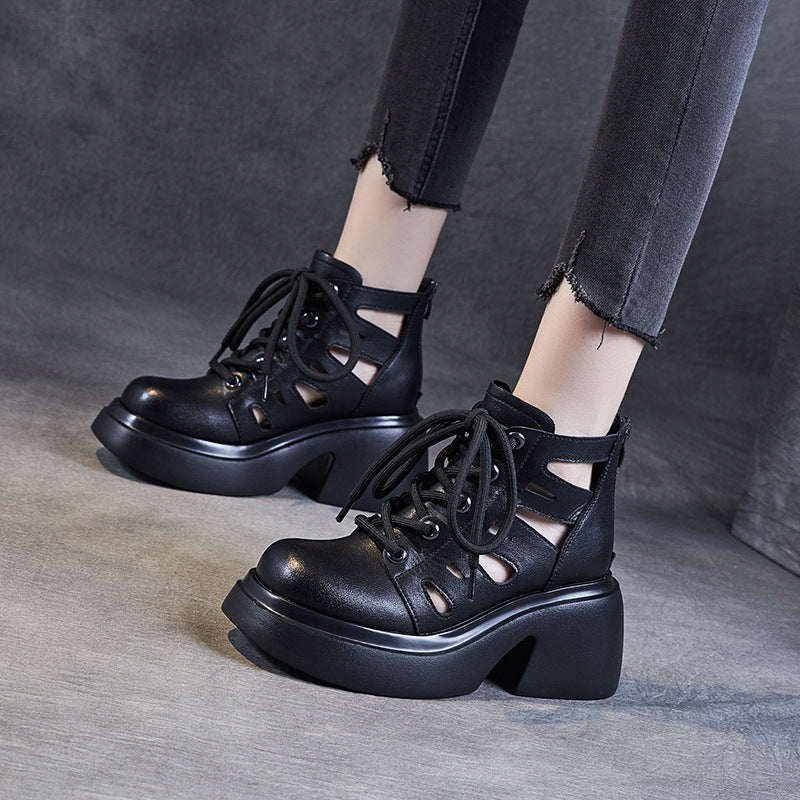 Women's Thick-soled Retro Cowhide Roman Female