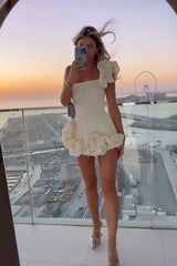 Robe à volants, taille haute, asymétrique, tube, hanches