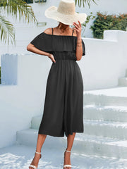 Solid Color off Shoulder Loose Casual Sling Jumpsuit