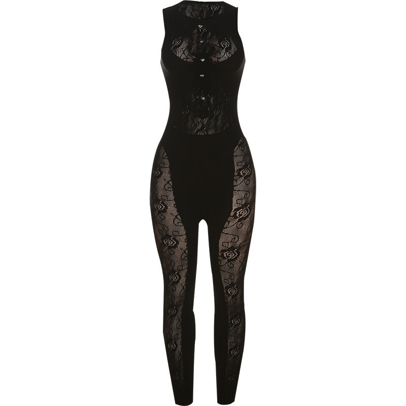 Cutout High Waist Tight Hip Lifting Knitted Jacquard One Piece Trousers
