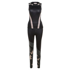 Digitaldruck Slim Fit Ärmelloses Oberteil High Waist Hosen Sets