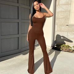 U Collar Backless Slim Fit Solid Color Sling Jumpsuit