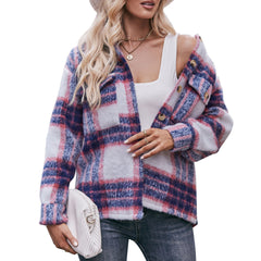 Plaid Mohair Short Woolen Thick Coat