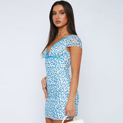 Fall Deep V Plunge Tight Sweet Short Sleeve Sheath Dress