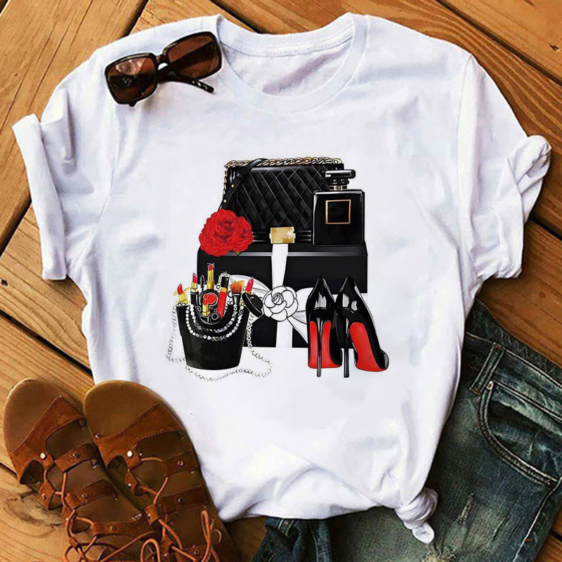 T shirt Top Print round Neck Top T-shirt