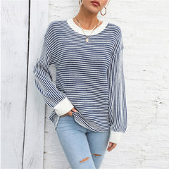 Color Matching Crew Neck Pullover Sweater Striped Sweater Sweater