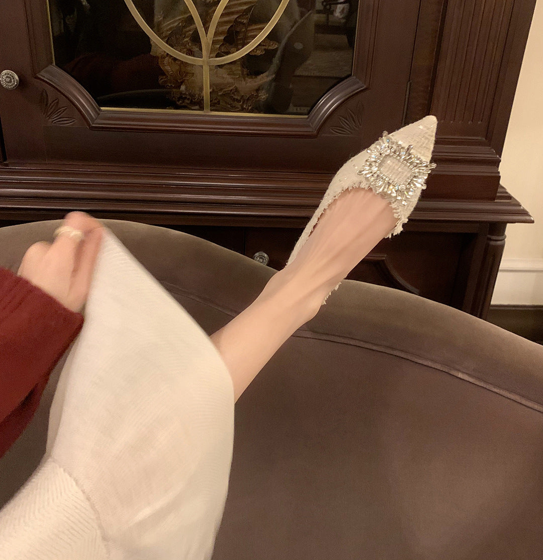 Women's South French Gold Temperament Pointed Toe Rhinestone Square