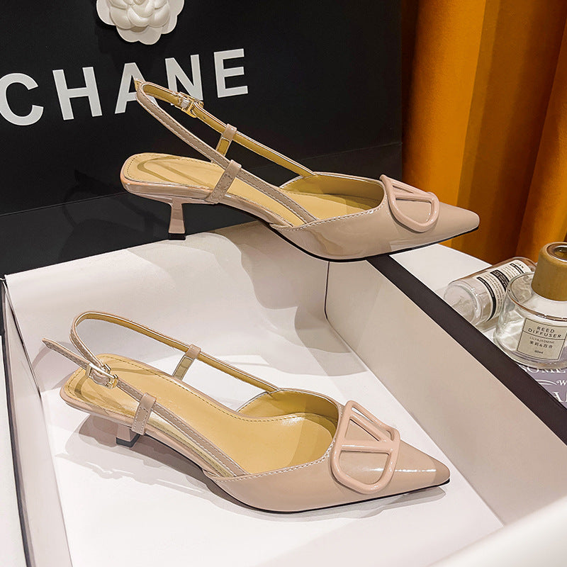 Female Summer French Pointed Mid Toe Box