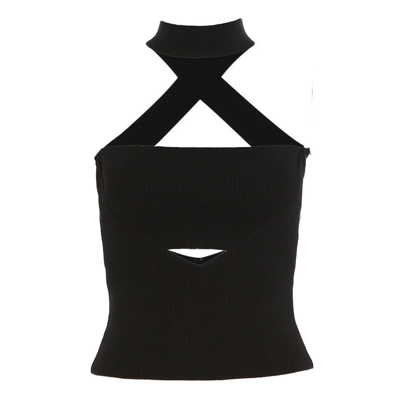 off-Shoulder Hollow Out Cutout Backless Slim Fit Inner Wear Knitted Vest