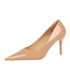 Damen Einfacher Stiletto Glänzender Lack Flacher Mund