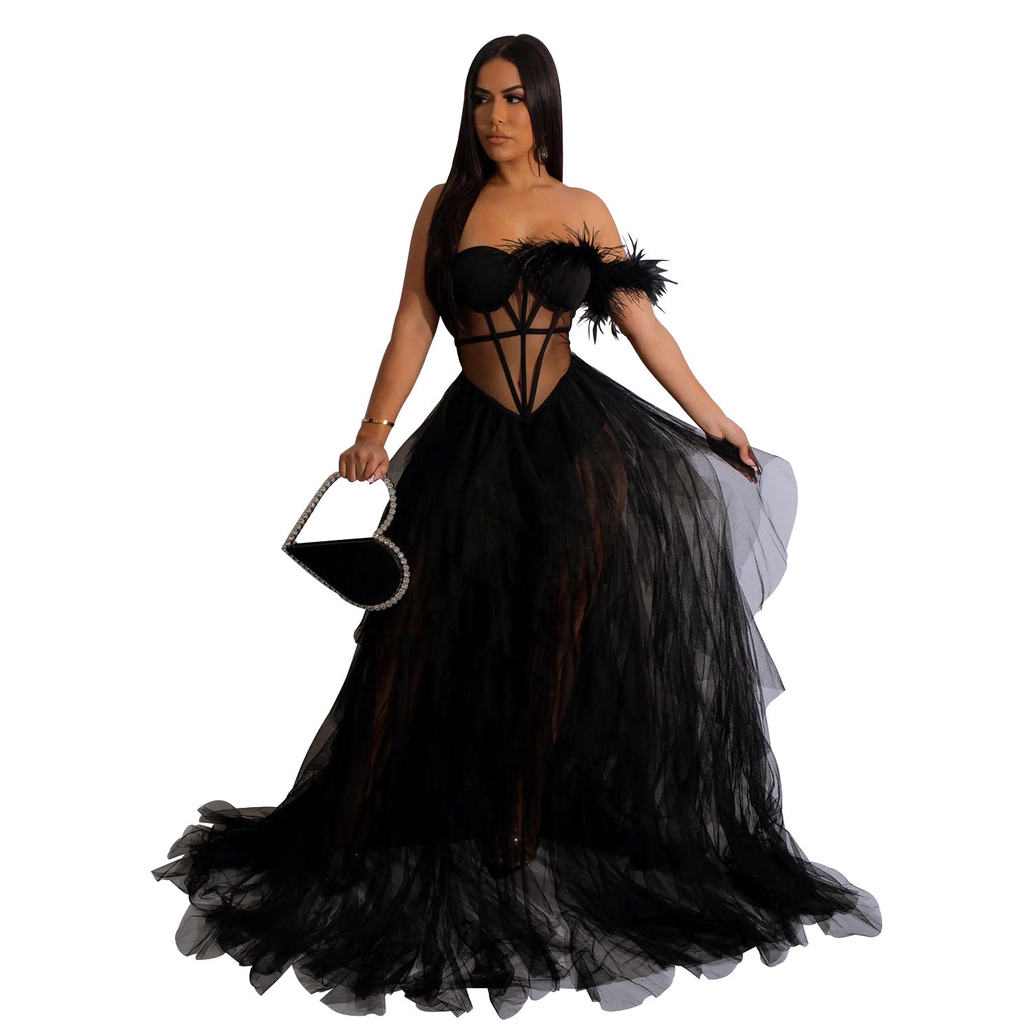 Robe longue en maille cache-cœur sans manches de couleur unie