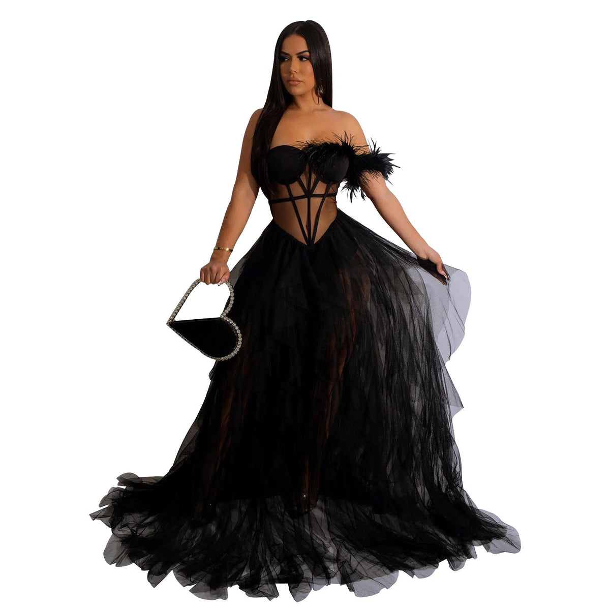 Robe longue en maille cache-cœur sans manches de couleur unie