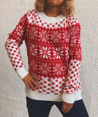Casual Classic Christmas Sweater Snowflake Long Sleeve round Neck Knitted Pullover
