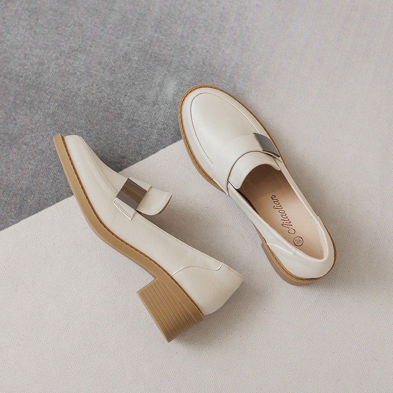 Women's British Style Soft Chunky Comfort Leather Shoes