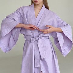 Light Luxury Waffle Loose Long Robe Hotel Bathrobe French Purple Homewear