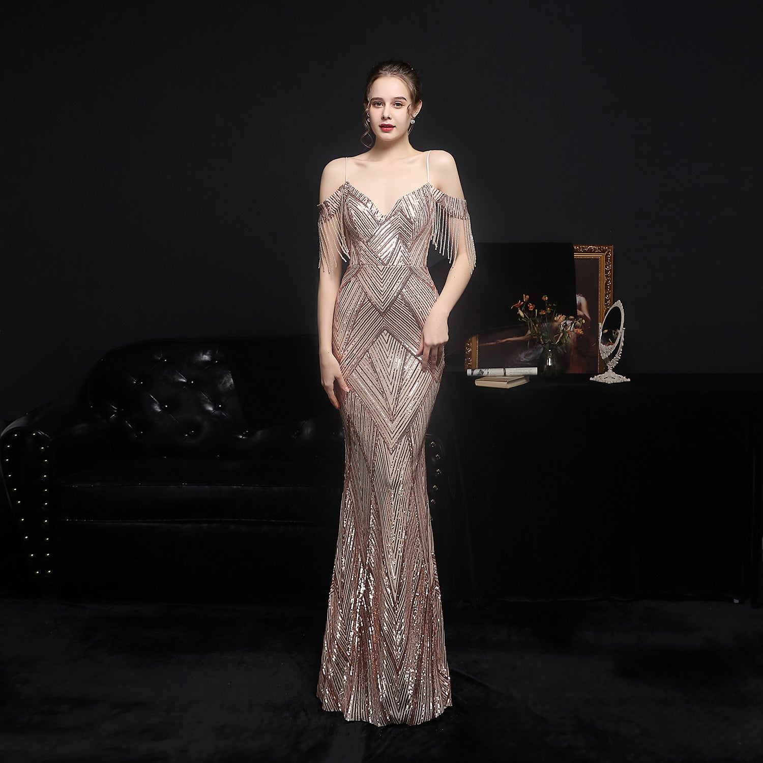 Sequined Fishtailmal Dress Performance Banquet Car Model Etiquette Evening Dressmal Gown